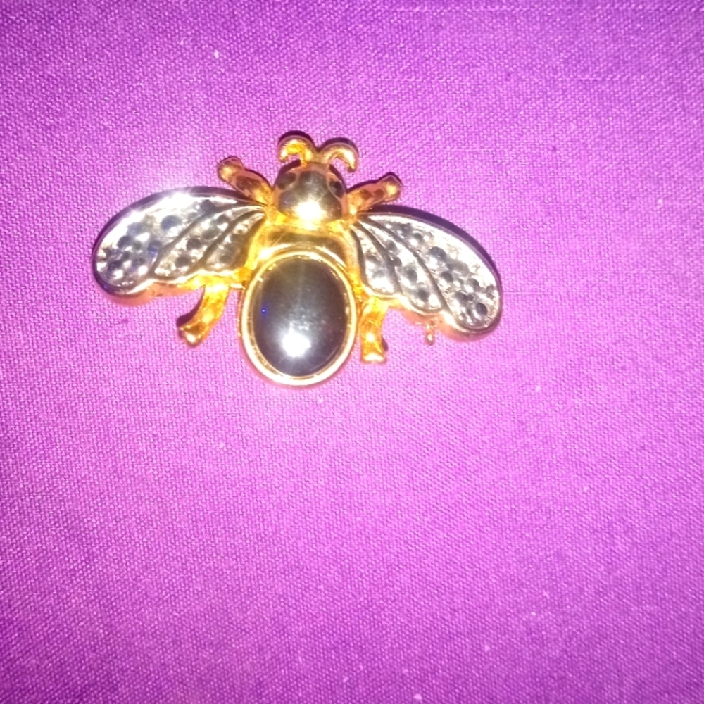Genuine Hematite Bumble Bee Pin Brooch 1 3/8” Wide